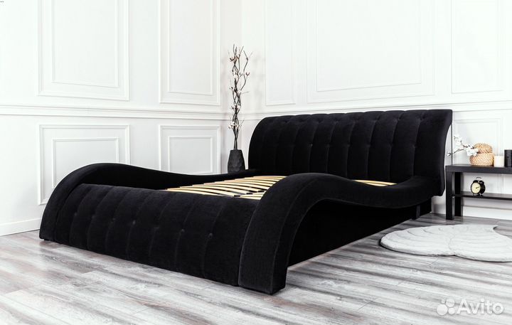 Кровать 140х200 Мадрид черный велюр