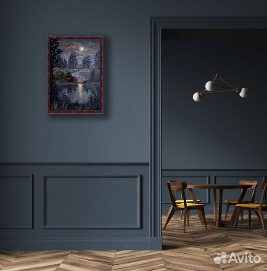 Картина маслом Лесной пейзаж Лунная ночь