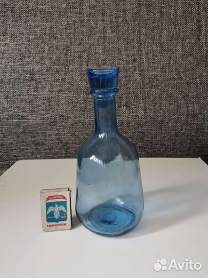 Графин синее стекло, штоф Петушок СССР