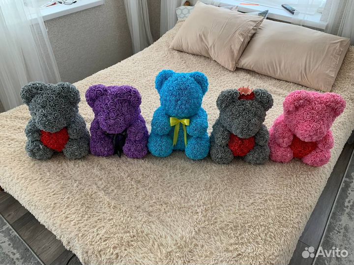 Мишки из роз 3Д 40 см