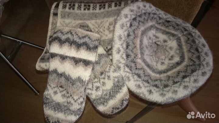 Берет, шарф, варежки из исландской шерсти, новый