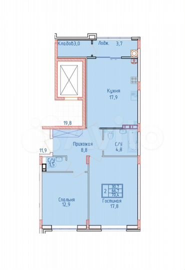 2-к. квартира, 70,4 м², 4/8 эт.