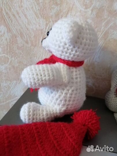 Мягкая игрушка Мишка в шапке вязаная игрушка ручна