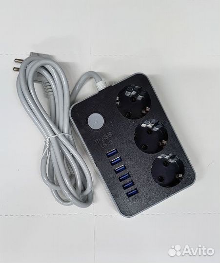 Сетевой фильтр-удлинитель 3 розетки 6 USB - 1.8m