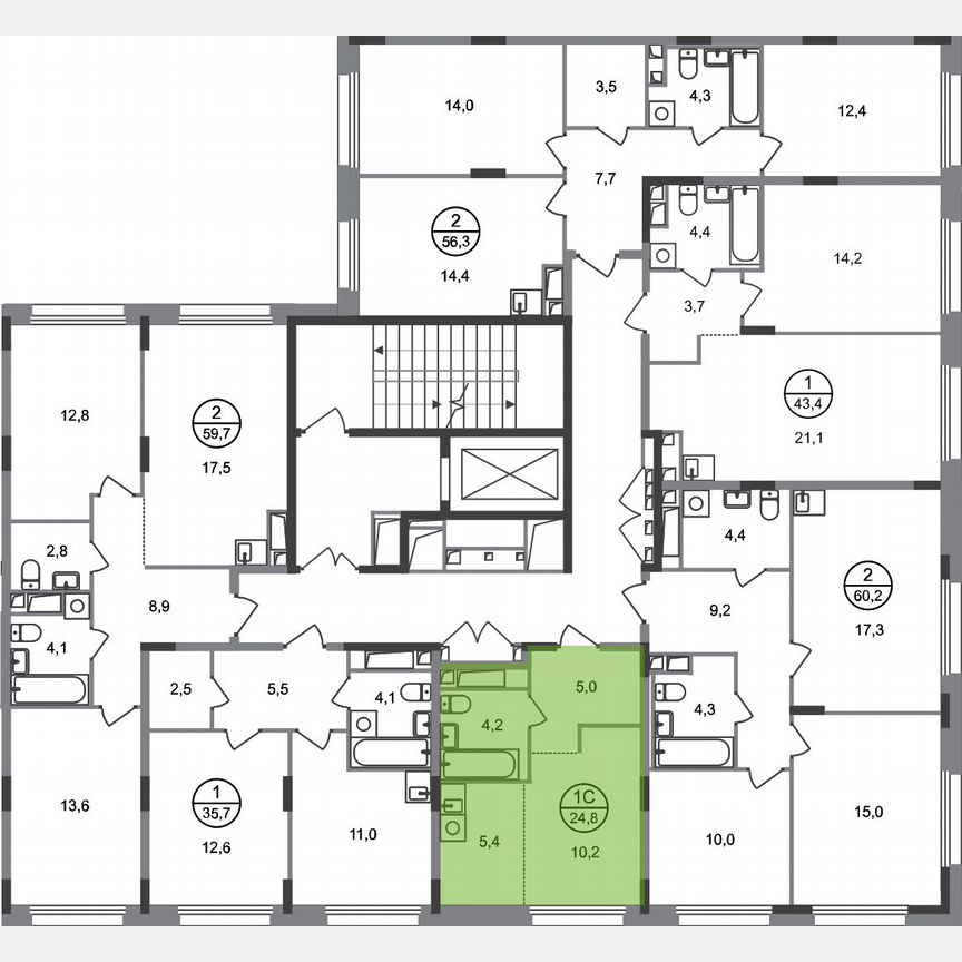 Квартира-студия, 24,8 м², 5/17 эт.