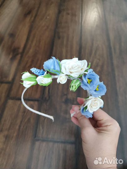 Ободок с цветами из полимерной глины