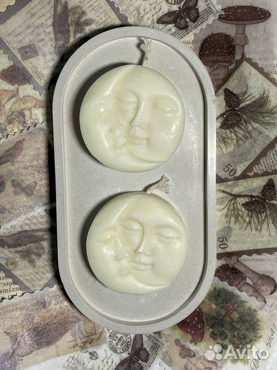 Набор поднос + 3 свечи солнце и луна