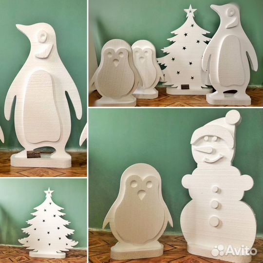 Фигуры из пенопласта, Олени, кролики, Елки