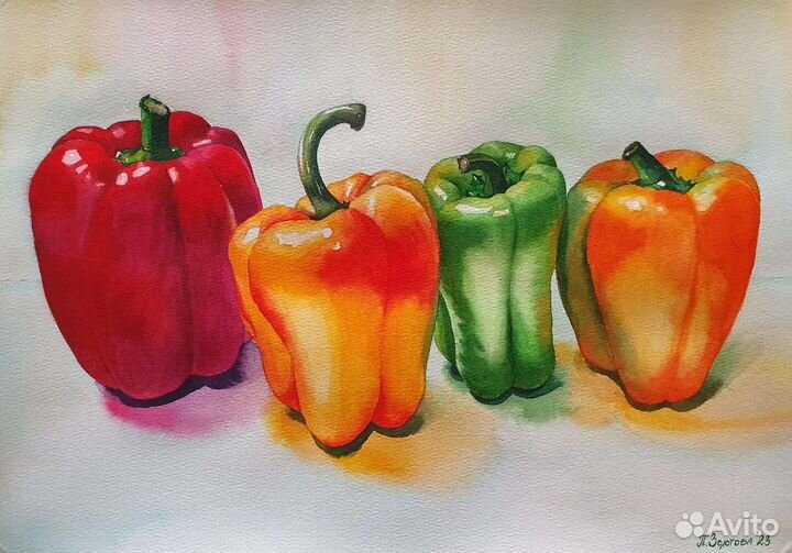 Картина акварелью натюрморт Перцы