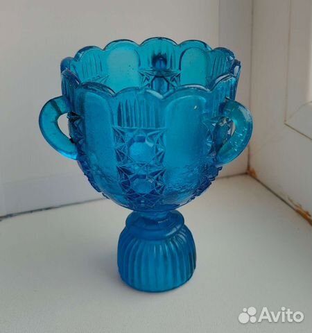 Старинная лампадка синее стекло19 век