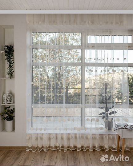 Тюль круги айвори готовый на окна пошив