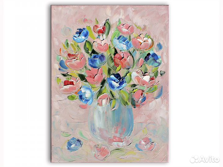 Букет цветов в вазе картина маслом на холсте