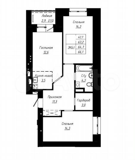 3-к. квартира, 64,7 м², 5/16 эт.