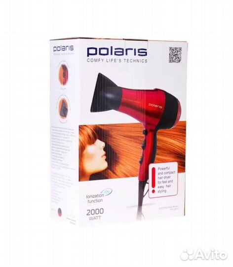 Фен Polaris PHD 2077i, 2000 Вт, красный