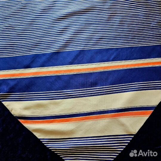 Винтажный шелковый платок сине-белый 1970е годы