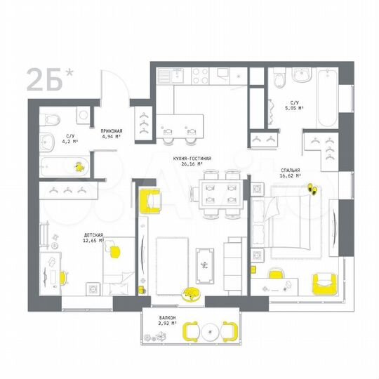 2-к. квартира, 73,4 м², 8/25 эт.