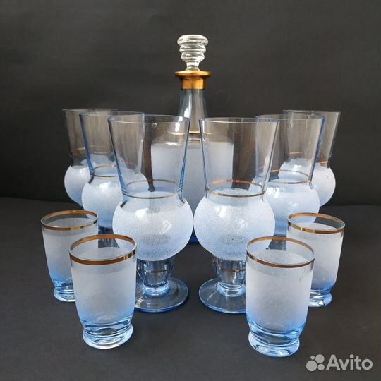 Графин СССР штоф и рюмки с рисунком фужеры кобальт
