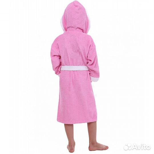 Детский махровый халат розовый/белый