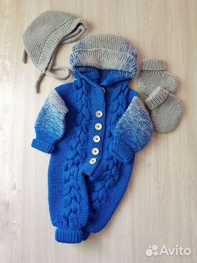 Вязаный комбинезон для новорожденных 0-3 мес