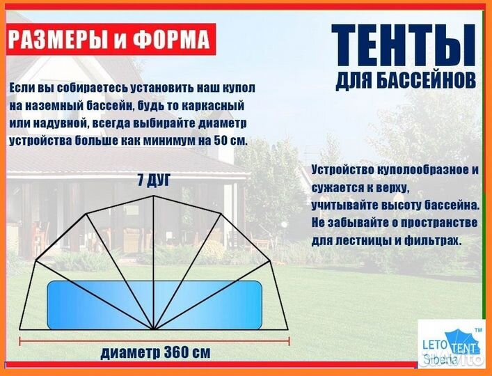 Купол тент (навес) для бассейна все размеры