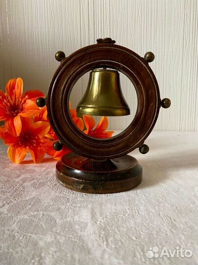 Антикварный латунный колокол - штурвал