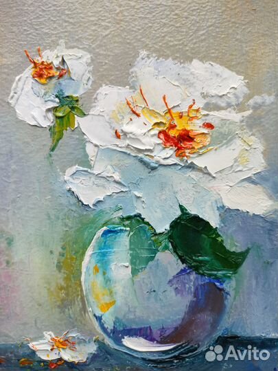 Картина маслом цветы. Размер 10х15