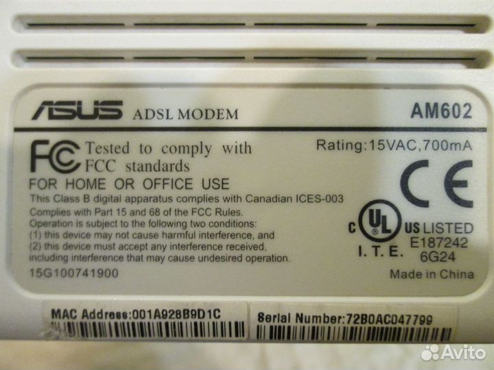 Модем adsl asus AM602