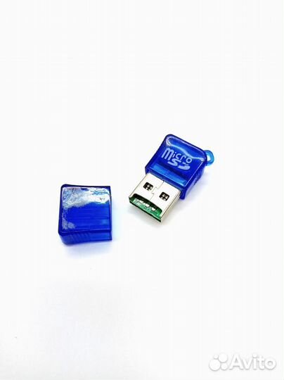 Переходник/card reader/USB-MicroSD/Синий