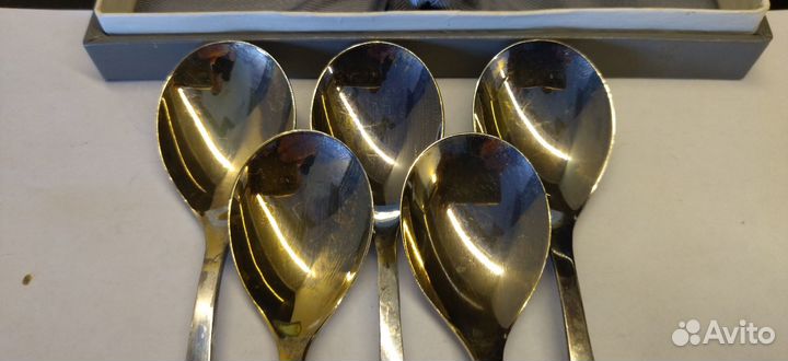 Ложки чайные 5шт, мельхиор С позолотой СССР новые
