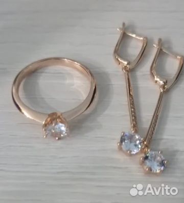 Кольцо и серьги позолота 585