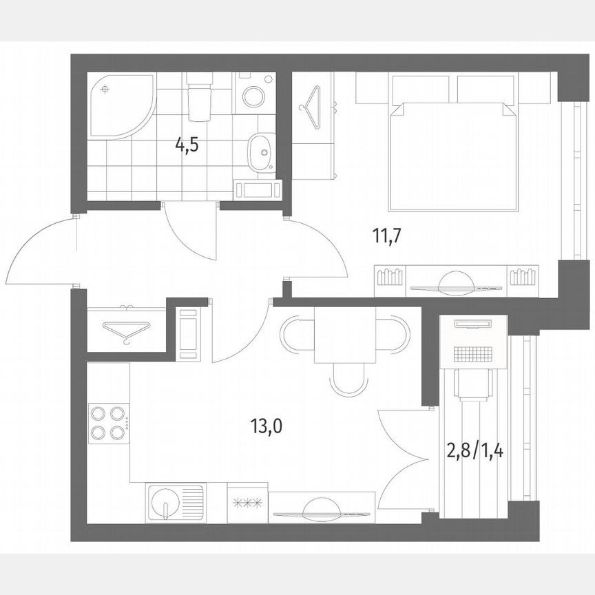 1-к. квартира, 34,6 м², 7/8 эт.