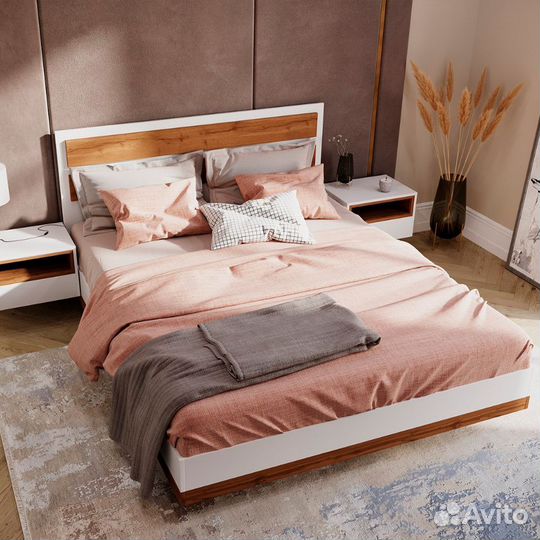 Двуспальная кровать Лотос парящая, 160х200 см, Дуб