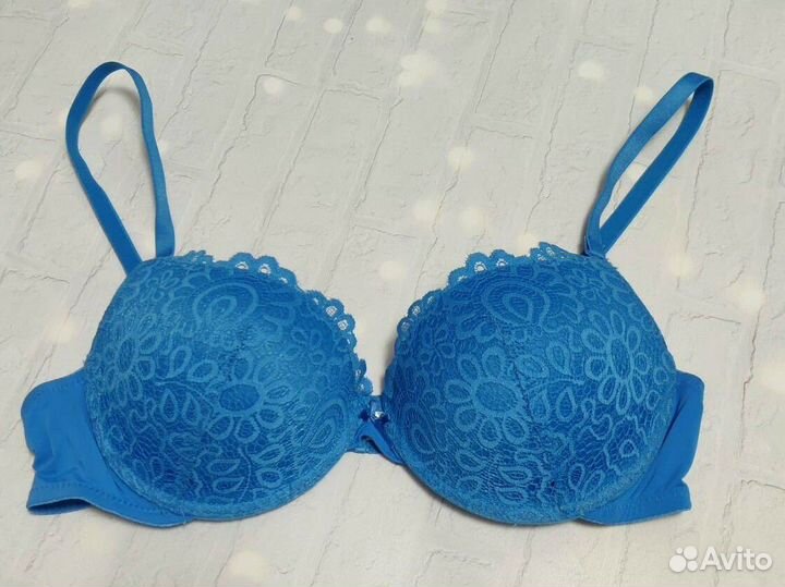 Бюстгальтер 80B синий кружевной