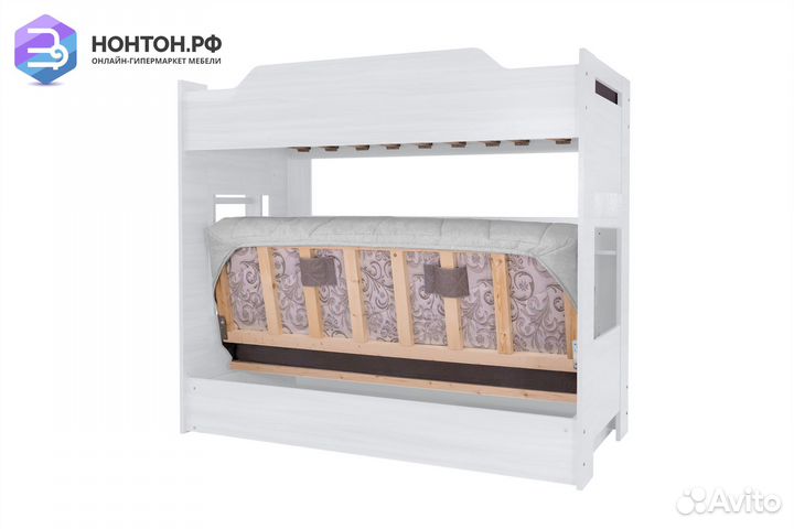 Двухъярусная кровать с диван-кроватью рогожка свет