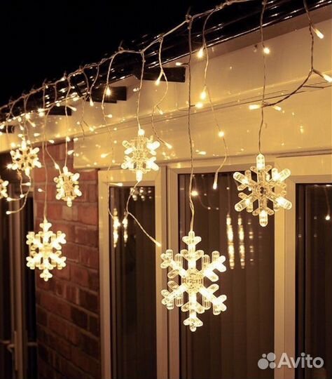 Гирлянда светодиодная на окно Снежинки