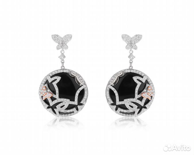 Золотые серьги с черным ониксом 11.50ct