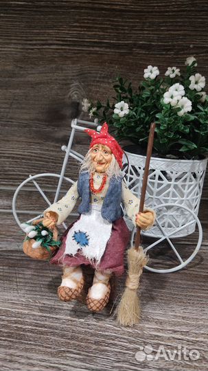 Ватная ёлочная игрушка ручной работы баба Яга