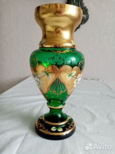 Ваза зеленая большая Богемия Чехия