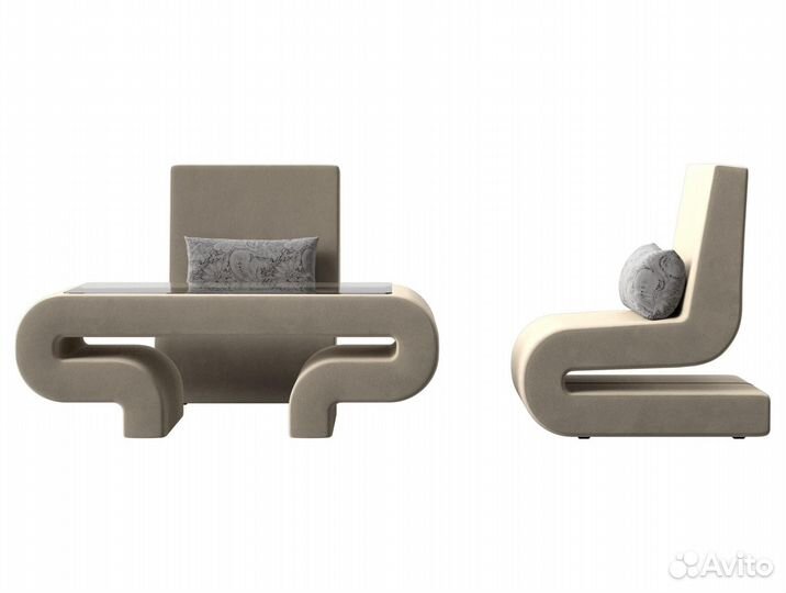 Набор Волна-3 (стол, 2 кресла), микровельвет, бежевый