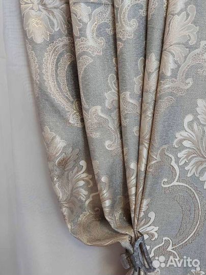 Шторы из льна жаккарда, серо бежевый цвет