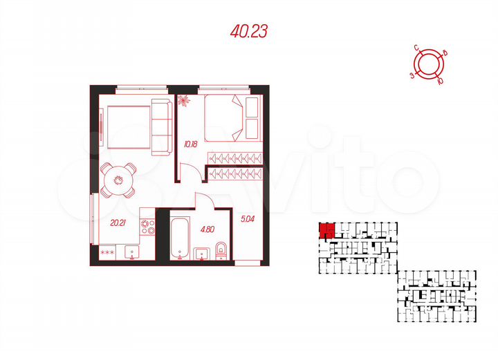 1-к. квартира, 40,2 м², 9/16 эт.