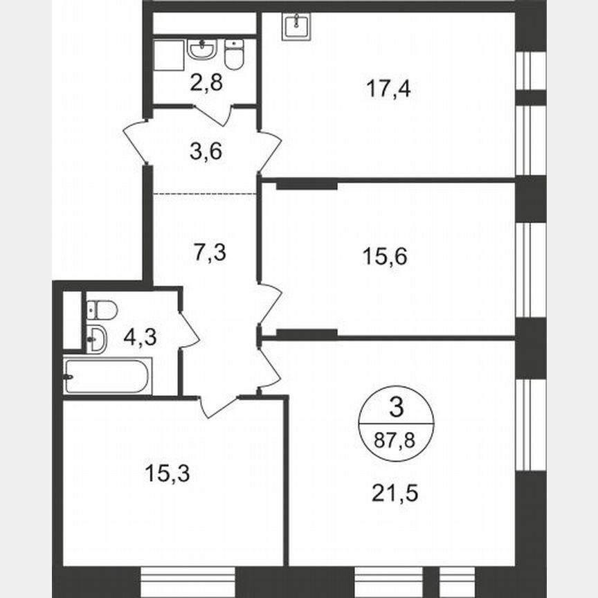 3-к. квартира, 87,8 м², 17/22 эт.