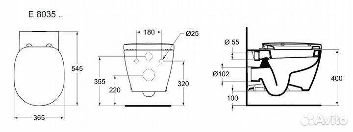 Унитаз подвесной Ideal без сиденья и крышки