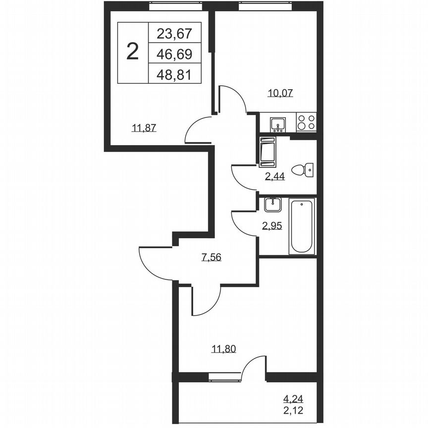 2-к. квартира, 48,8 м², 6/19 эт.