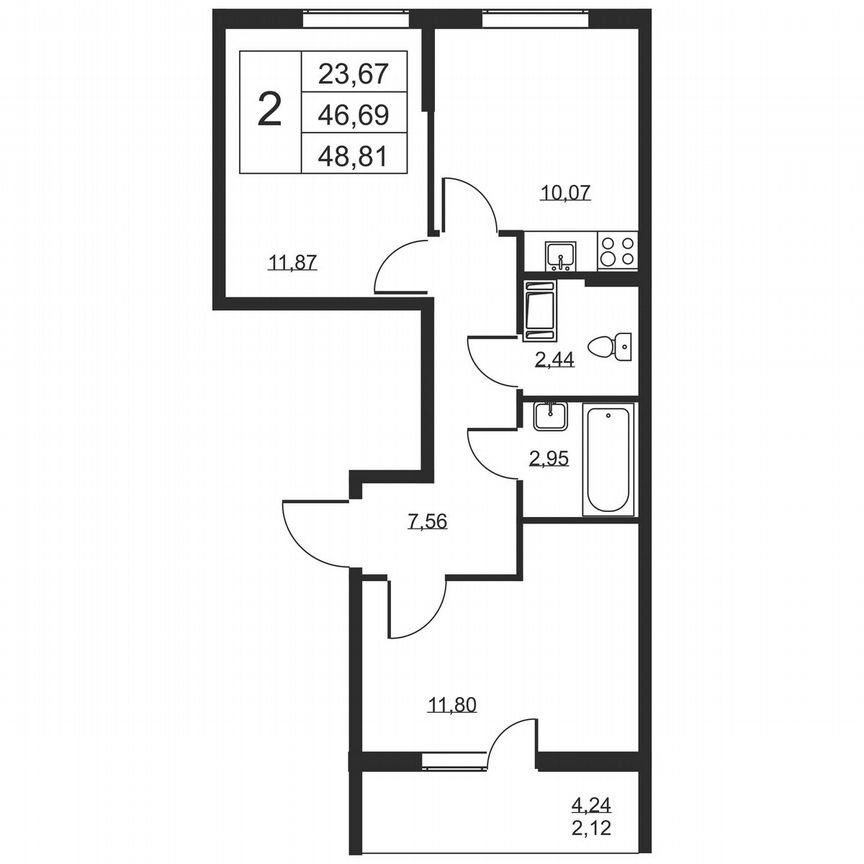 2-к. квартира, 48,8 м², 6/19 эт.