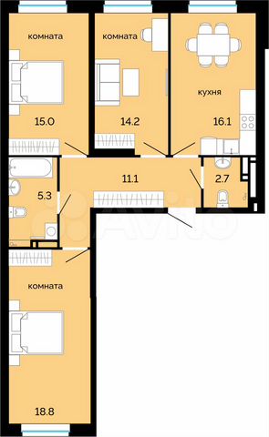3-к. квартира, 83,2 м², 11/25 эт.