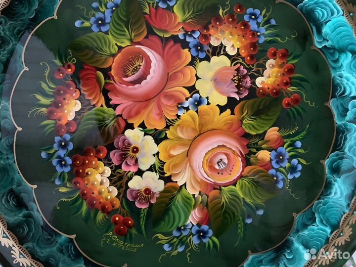 Поднос расписной тагильский круглый D 32 см