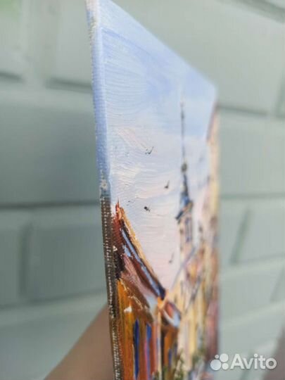 Городской пейзаж маслом миниатюра город