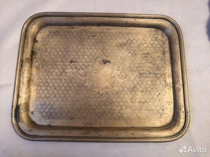 Поднос старинный, латунный