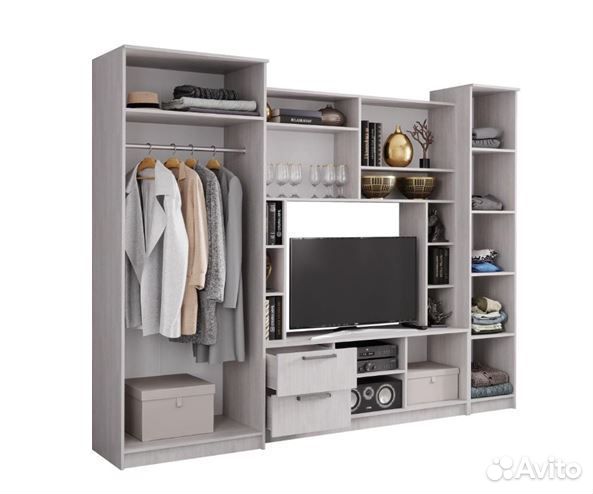 Гостиная с зеркалом Ясень белый